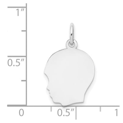 14k White Gold White Plain Medium.013 Depth Facing Left Boy Charm Pendant