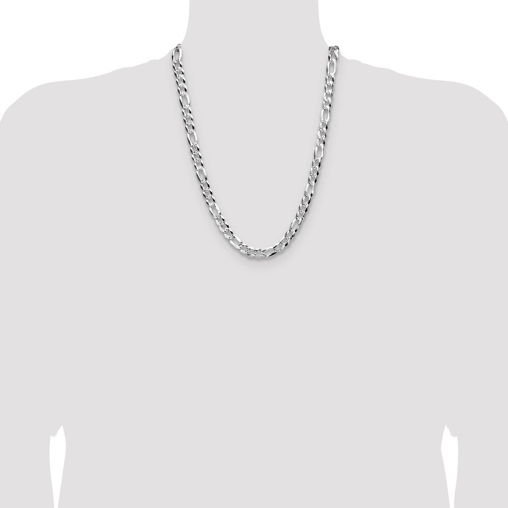 Sterling Silver 8.5mm Flat Diamond-Cut Pave Figaro Chain Necklace 24"