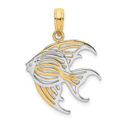 14k Yellow Gold Rhodium Cut-Out Angelfish Charm Pendant