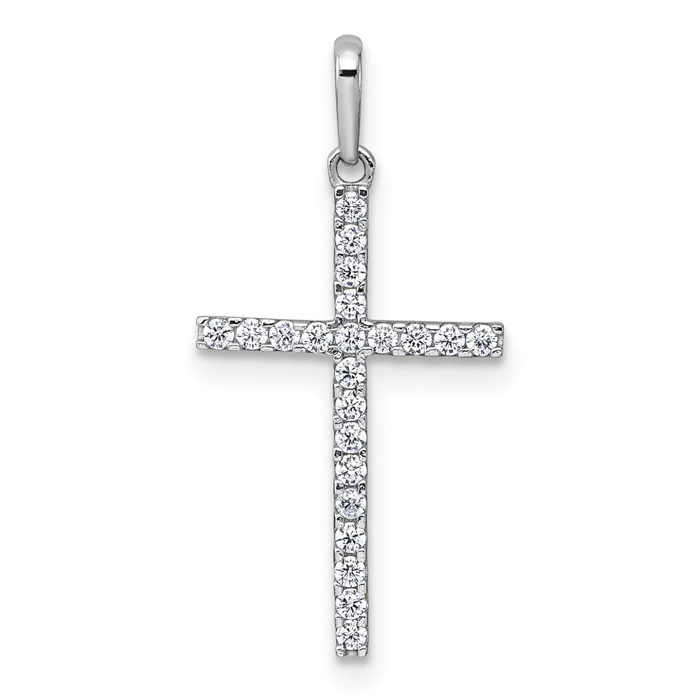 14k White Gold Polished CZ Cross Pendant