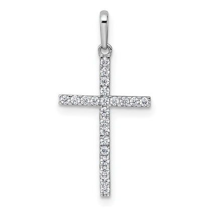 14k White Gold Polished CZ Cross Pendant