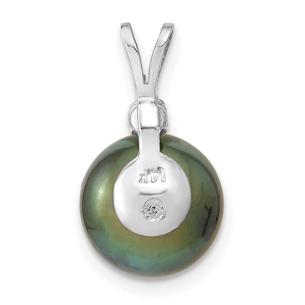 14k White Gold 10-11mm Black Tahitian Saltwater Cultured Pearl & Diamond Pendant