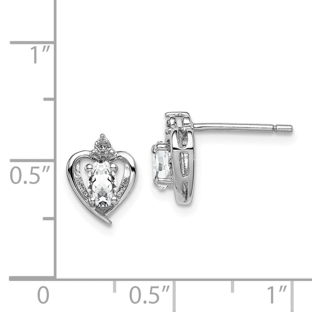 Sterling Silver Rhodium-plated White Topaz & Diam. Button Stud Earrings