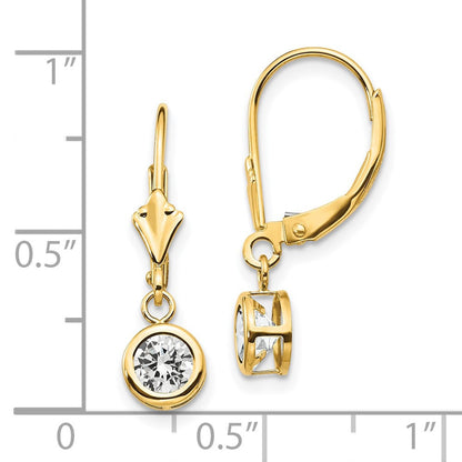 14k Yellow Gold 5mm Cubic Zirconia Leverback Dangle Earrings