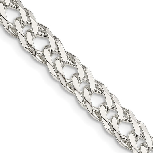 Sterling Silver 6.25mm 6 Side Diamond-Cut Flat Double Curb Chain Necklace 24"