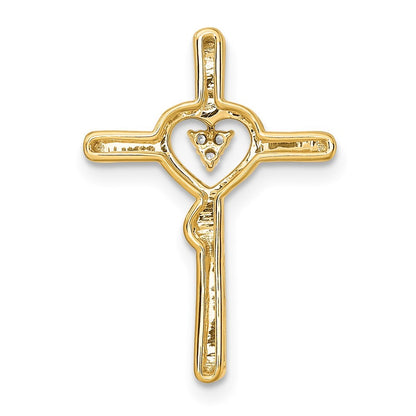 14k Yellow Gold Polished Cross with Heart Diamond Chain Slide