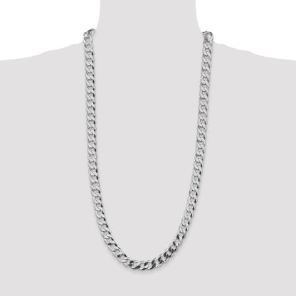 Sterling Silver Rhodium-plated 9.75mm Flat Curb Chain Necklace 30"