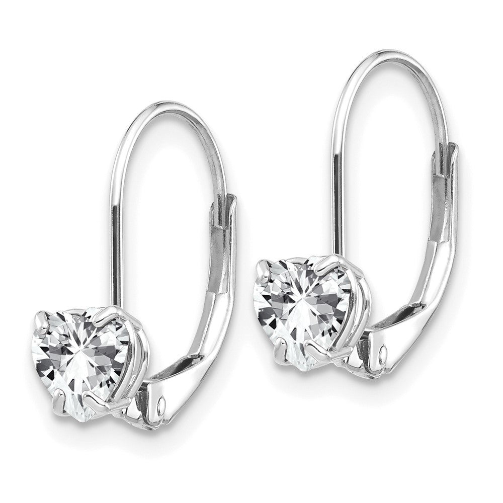14k White Gold 5mm Heart Cubic Zirconia Leverback Drop & Dangle Earrings