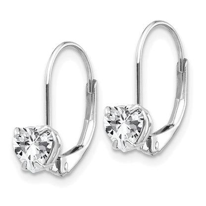 14k White Gold 5mm Heart Cubic Zirconia Leverback Drop & Dangle Earrings