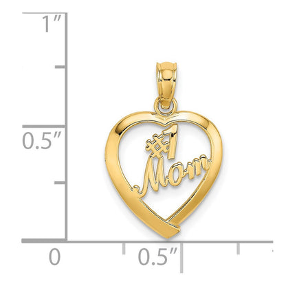 14k Yellow Gold #1 MOM in Heart Charm Pendant