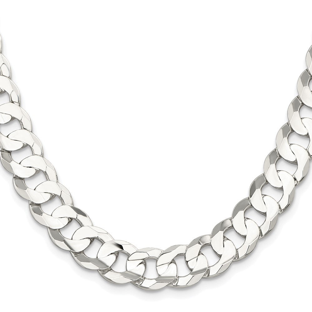 Sterling Silver Rhodium-plated 11.9mm Concave Beveled Curb Chain Necklace 24"
