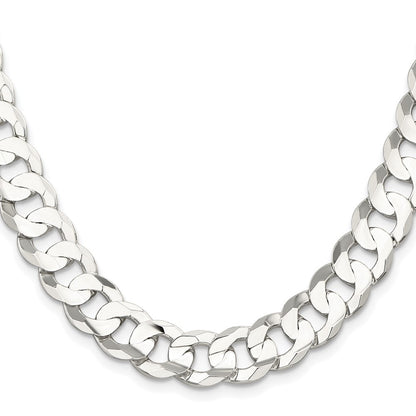 Sterling Silver Rhodium-plated 11.9mm Concave Beveled Curb Chain Necklace 24"