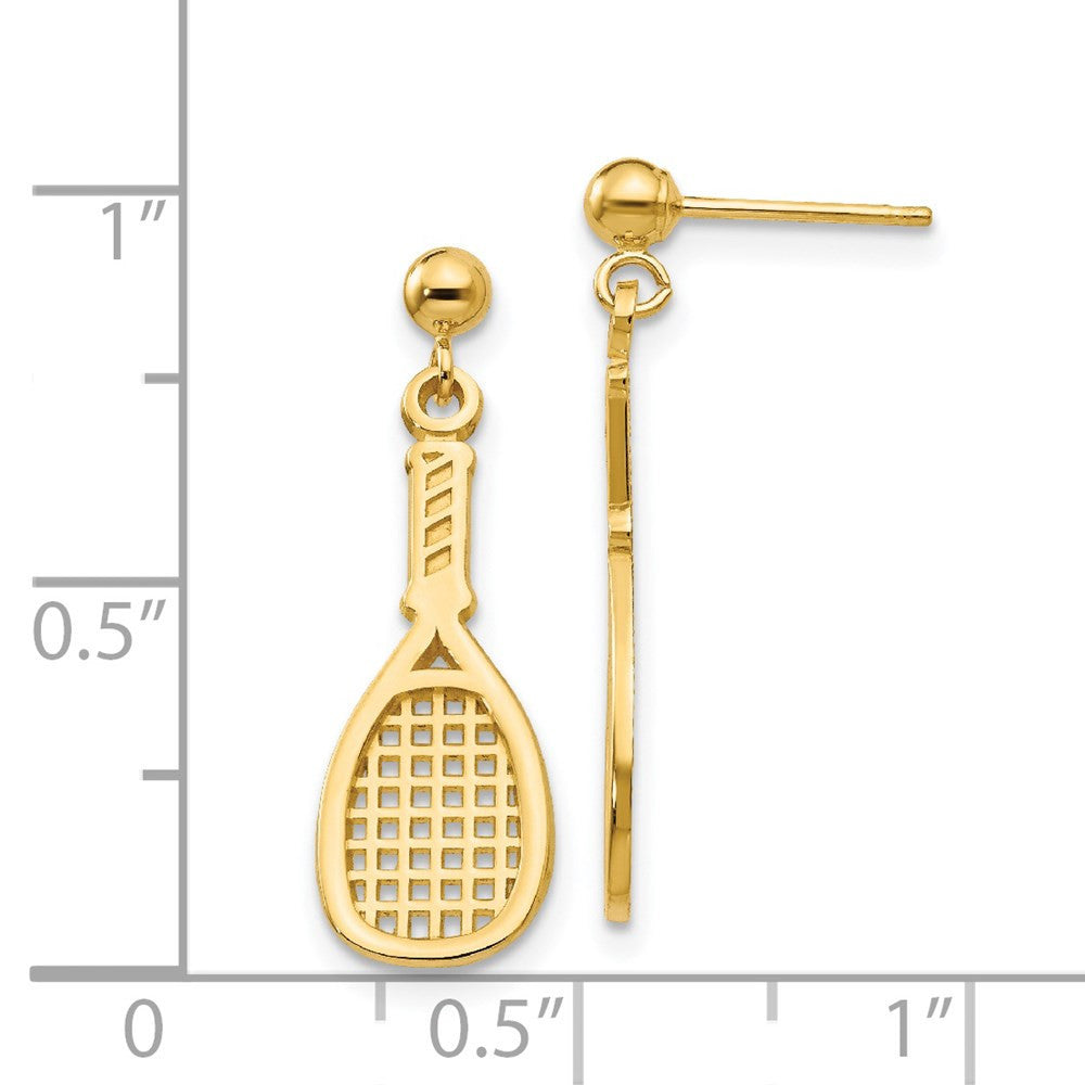 14k Yellow Gold Polished Racquet Dangle Earrings