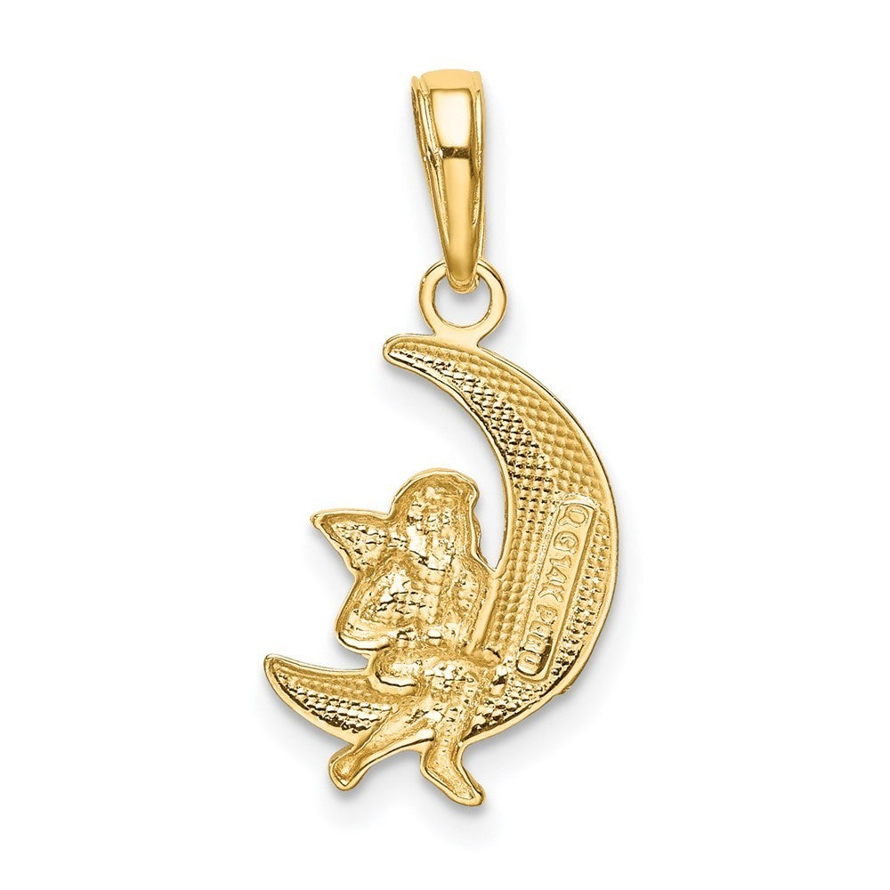 14k Yellow Gold and Rhodium Polished Moon Angel Pendant