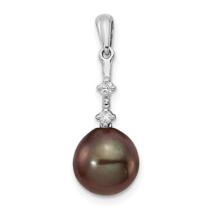 14k White Gold Black Teardrop Tahitian Saltwater Cultured Pearl Diamond Pendant