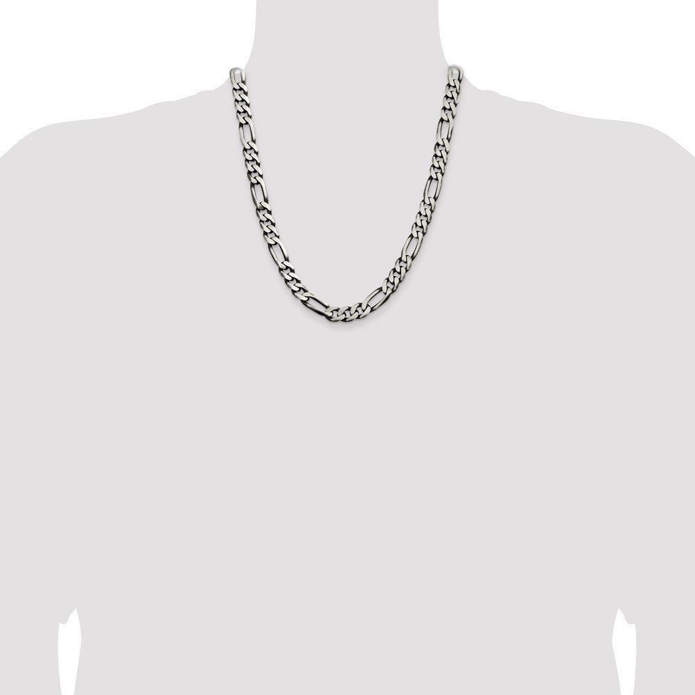 Sterling Silver Antiqued 9mm Figaro Chain Necklace 22"