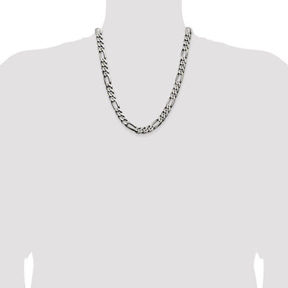 Sterling Silver Antiqued 9mm Figaro Chain Necklace 22"