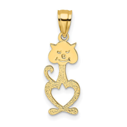 14k Yellow Gold Cut-Out Engraved Cat Charm Pendant
