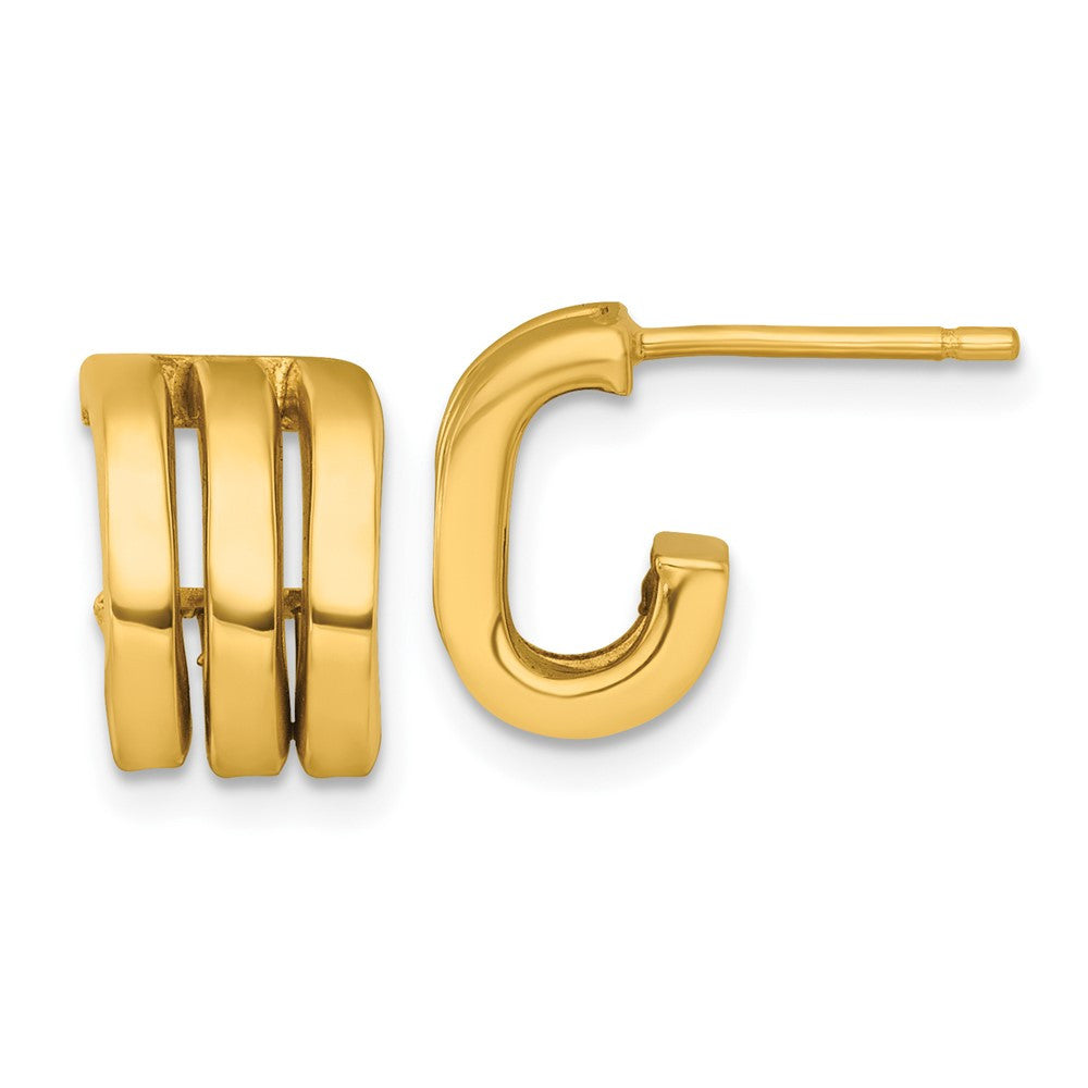 14k Yellow Gold Polished 3 Oval Rings J-Hoop Earrings