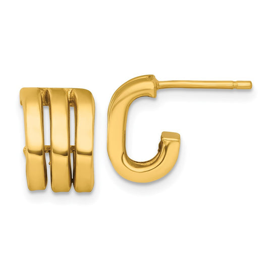 14k Yellow Gold Polished 3 Oval Rings J-Hoop Earrings