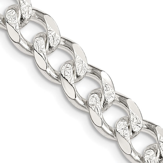 Sterling Silver 8.3mm Pav� Curb Chain Necklace 24"