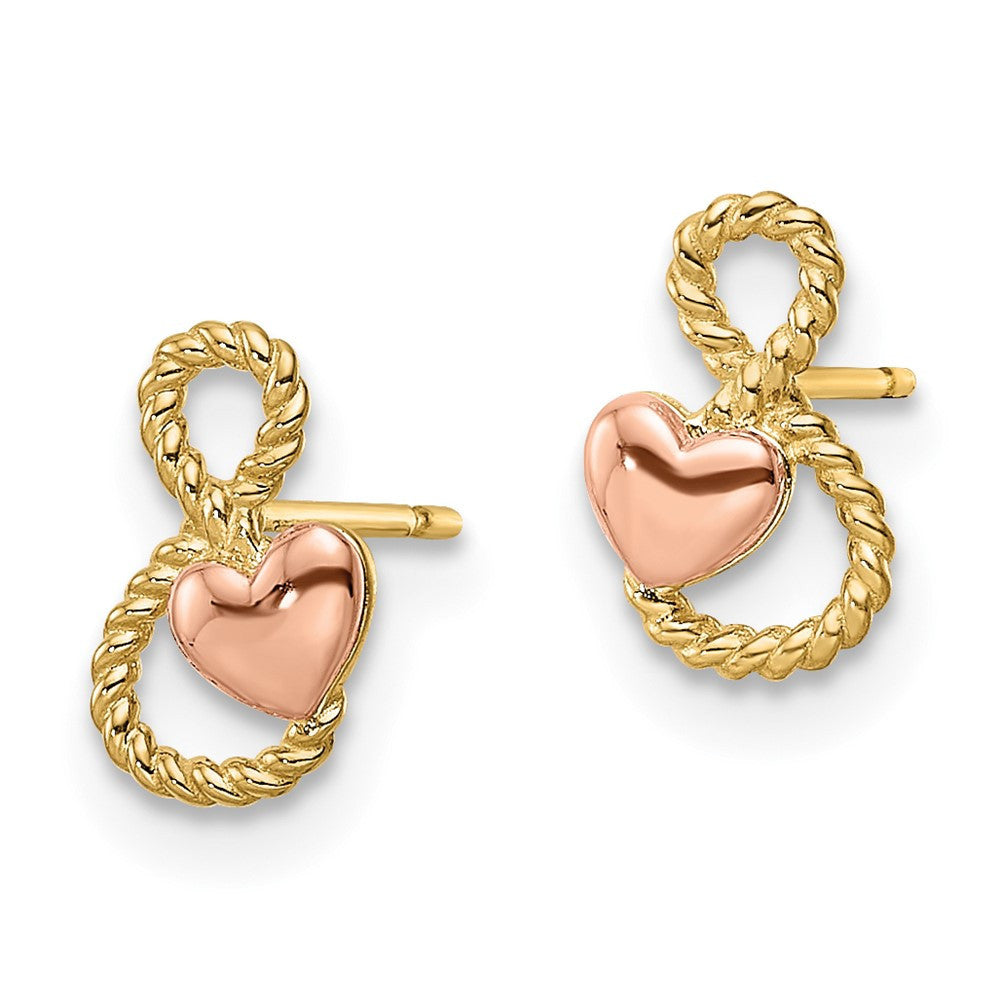 14k Two-tone Heart Stud Earrings