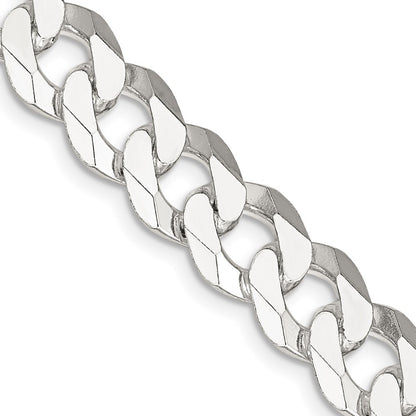Sterling Silver 10.6mm Beveled Curb Chain Necklace 22"