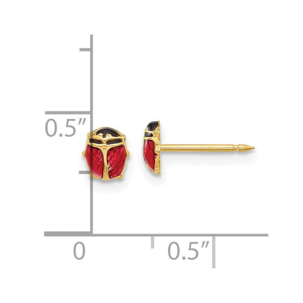 14k Yellow Gold Polished Enameled Ladybug Stud Earrings