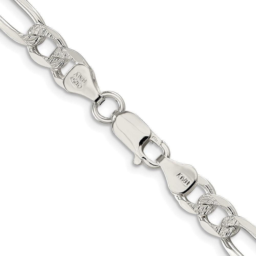 Sterling Silver Rhodium-plated 6.75mm Pav� Flat Figaro Chain Necklace 18"