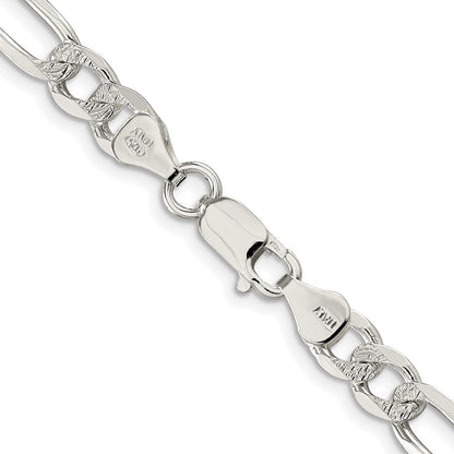 Sterling Silver Rhodium-plated 6.75mm Pav� Flat Figaro Chain Necklace 18"