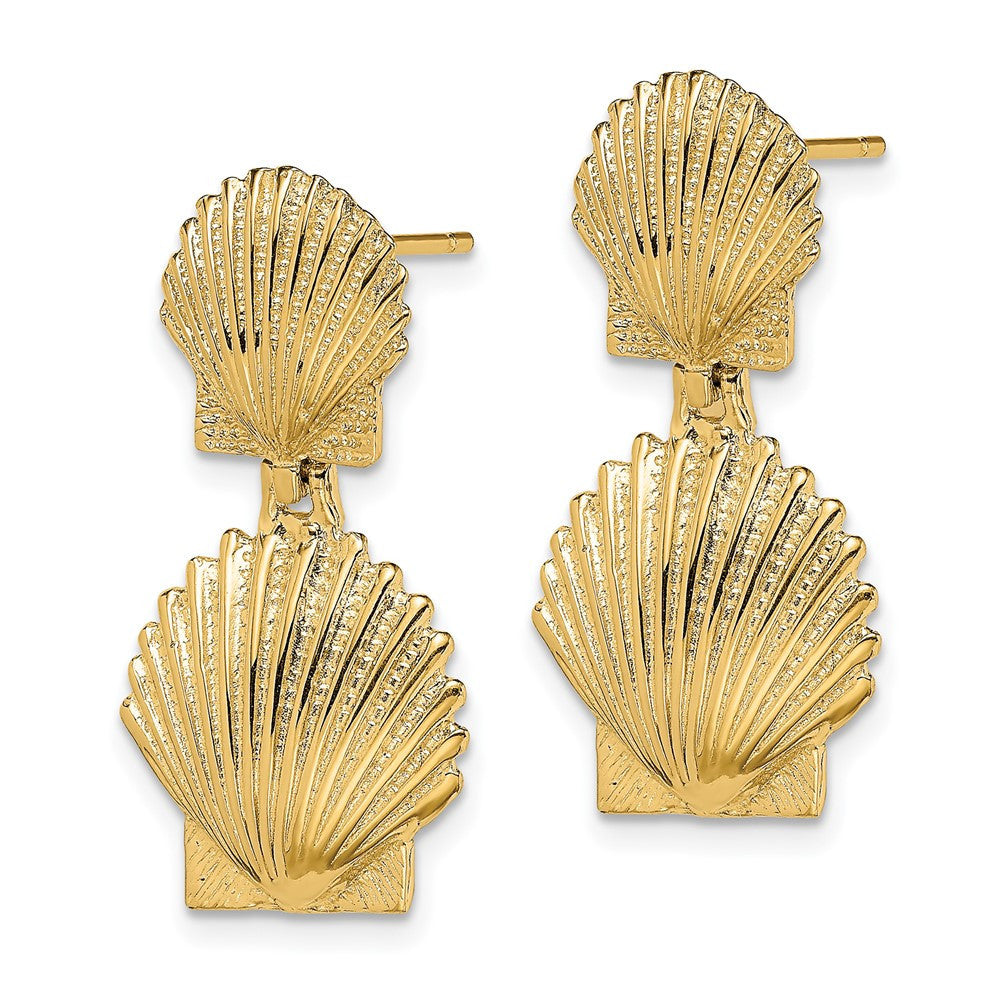 14k Yellow Gold Double Scallop Shell Drop & Dangle Earrings
