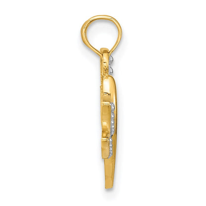 14k Yellow Gold Rhodium Textured Dragonfly Charm Pendant
