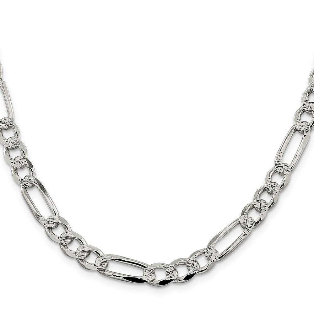 Sterling Silver 7.25mm Pav� Flat Figaro Chain Necklace 20"