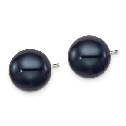 Sterling Silver 11mm Black Freshwater Cultured Pearl Ball Stud Earrings
