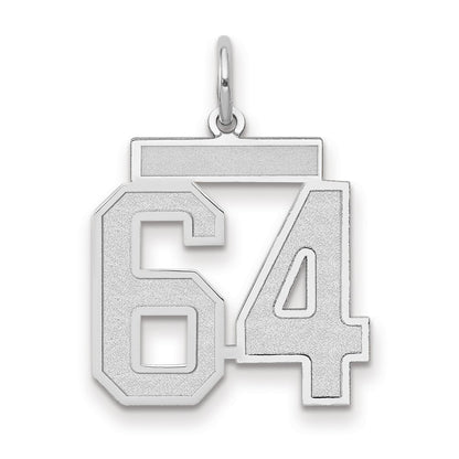 14k White Gold Medium Satin Number 64 Charm Pendant