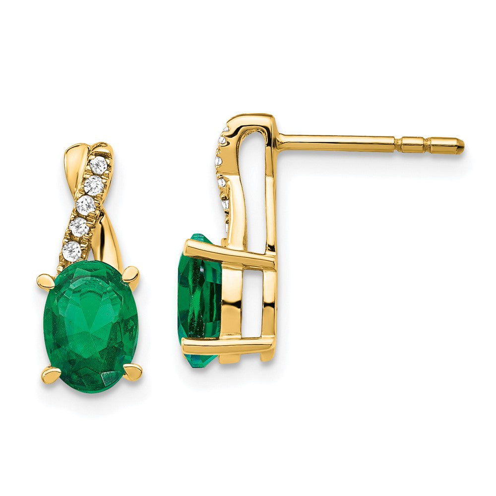 14k Yellow Gold Created Emerald and Diamond Dangle Earrings
