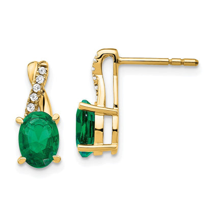 14k Yellow Gold Created Emerald and Diamond Dangle Earrings