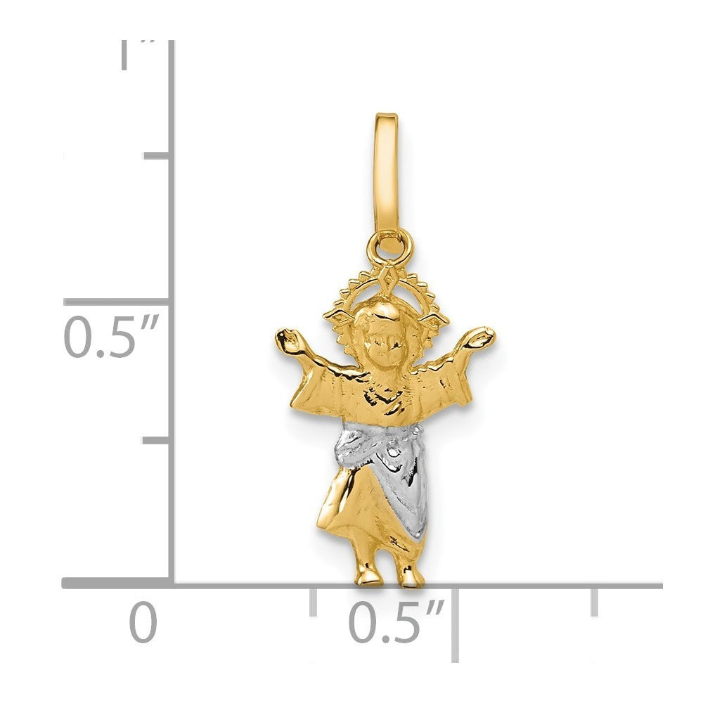 14k Yellow Gold with Rhodium Diamond-Cut Polished Baby Jesus Pendant