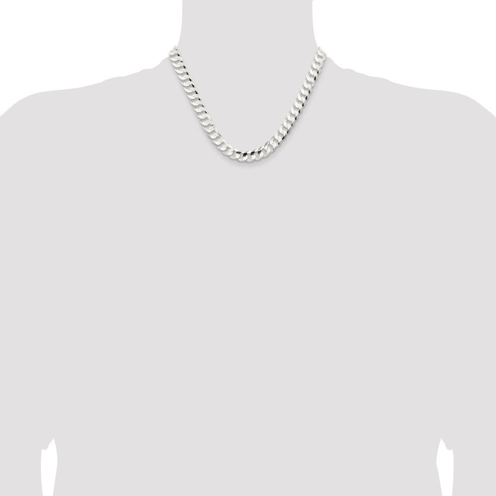 Sterling Silver 9.75mm Concave Beveled Curb Chain Necklace 18"