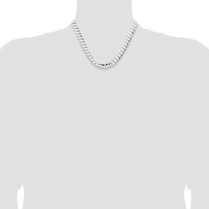 Sterling Silver 9.75mm Concave Beveled Curb Chain Necklace 18"