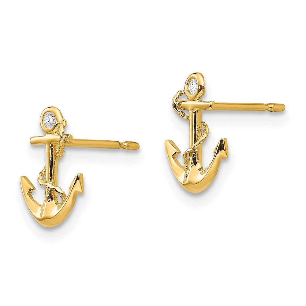 14k Yellow Gold CZ Children's Anchor Button Stud Earrings