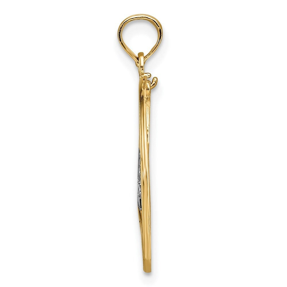 14k Yellow Gold Rhodium LIVE LOVE LAUGH Heart Dangling In Circle Charm Pendant