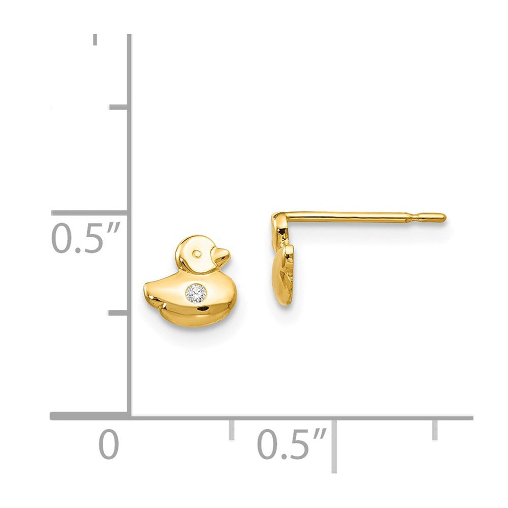 14k Yellow Gold CZ Children's Duck Button Stud Earrings