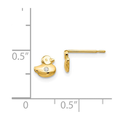 14k Yellow Gold CZ Children's Duck Button Stud Earrings