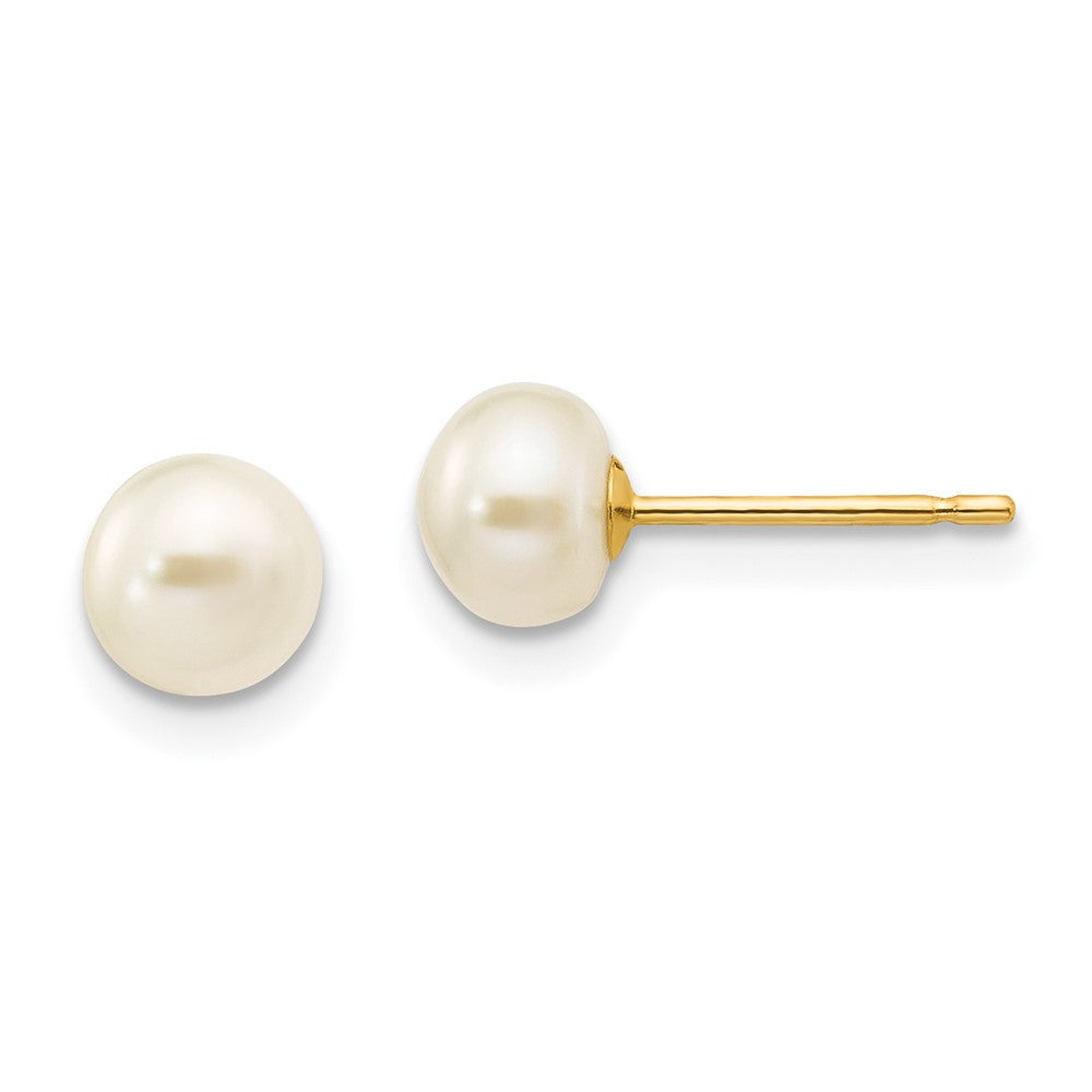 14k Yellow Gold 5-6mm White Button Freshwater Cultured Pearl Stud Earrings