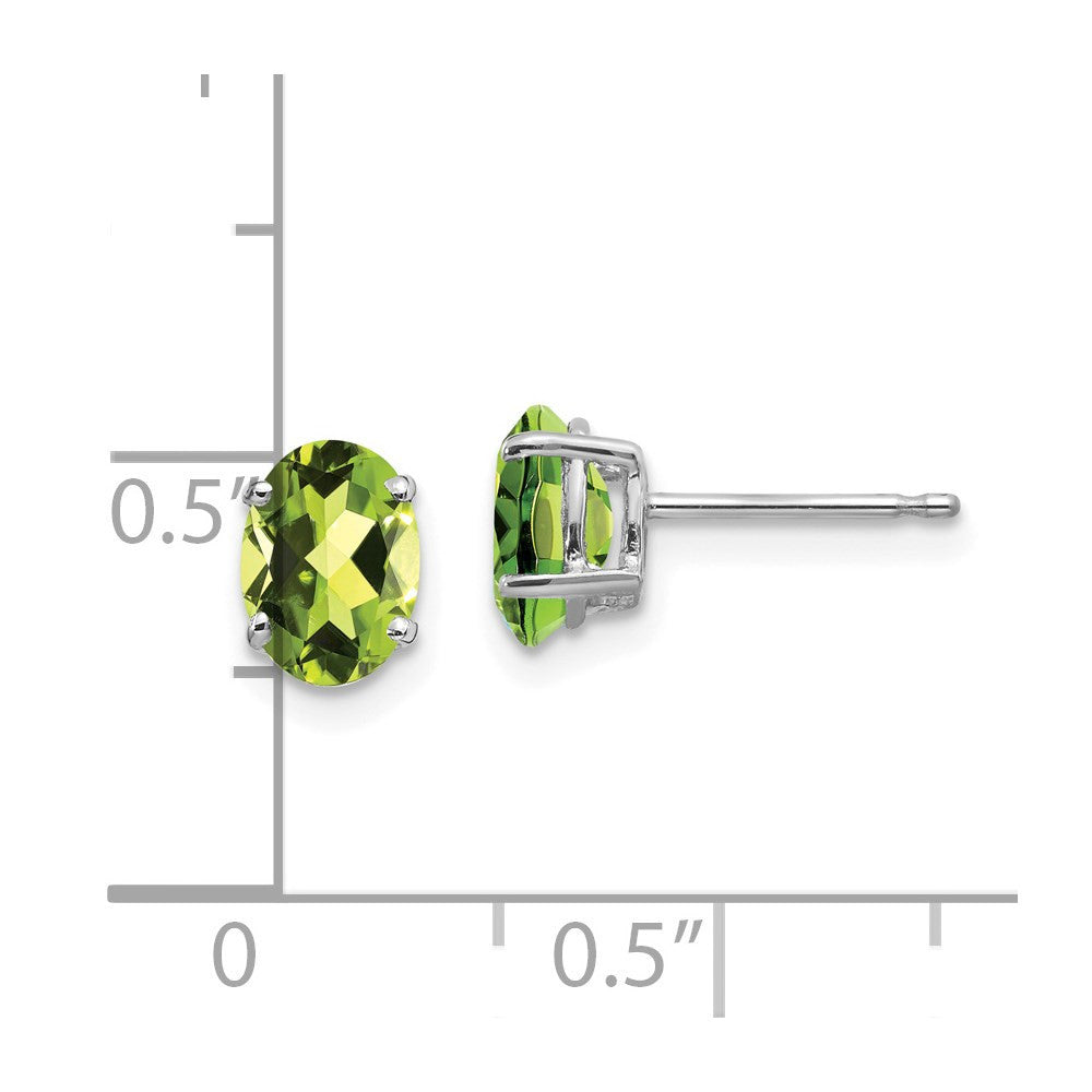 14k White Gold 7x5mm Oval Peridot Stud Earrings