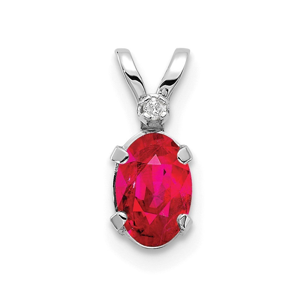 14k White Gold Diamond and Ruby Birthstone Pendant