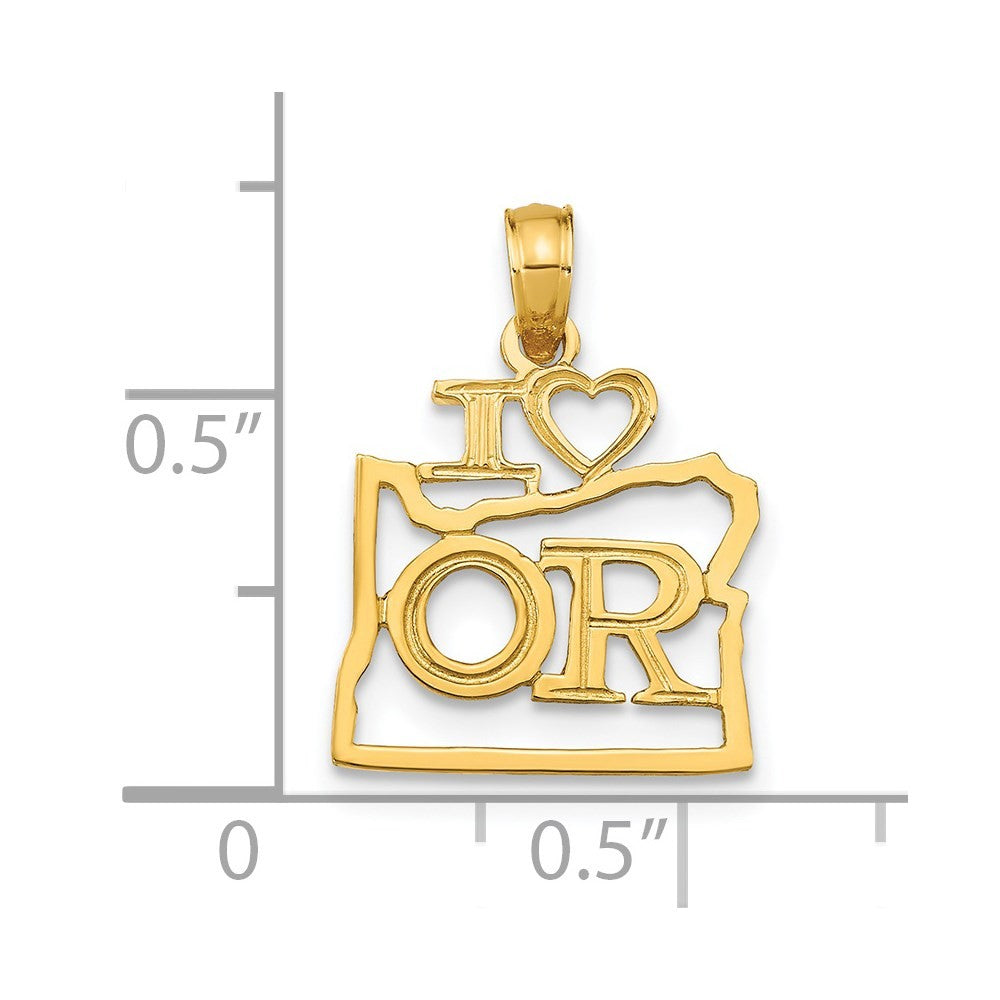 14k Yellow Gold Solid Oregon State Pendant