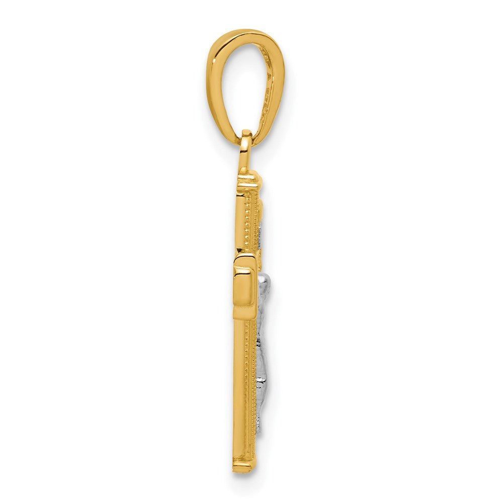 14k Yellow Gold Rhodium Polished Block INRI Crucifix Charm Pendant