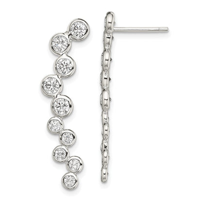 Sterling Silver Rhod-plated Polished Bezel CZ Ear Climber Dangle Earrings